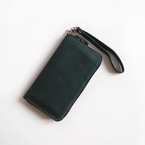 Cartera de embrague de cuero, Cartera de cuero con cremallera alrededor, Cartera de mujer hecha a mano, Cartera de embrague para mujer, Cartera de cuero, Cartera larga de cuero