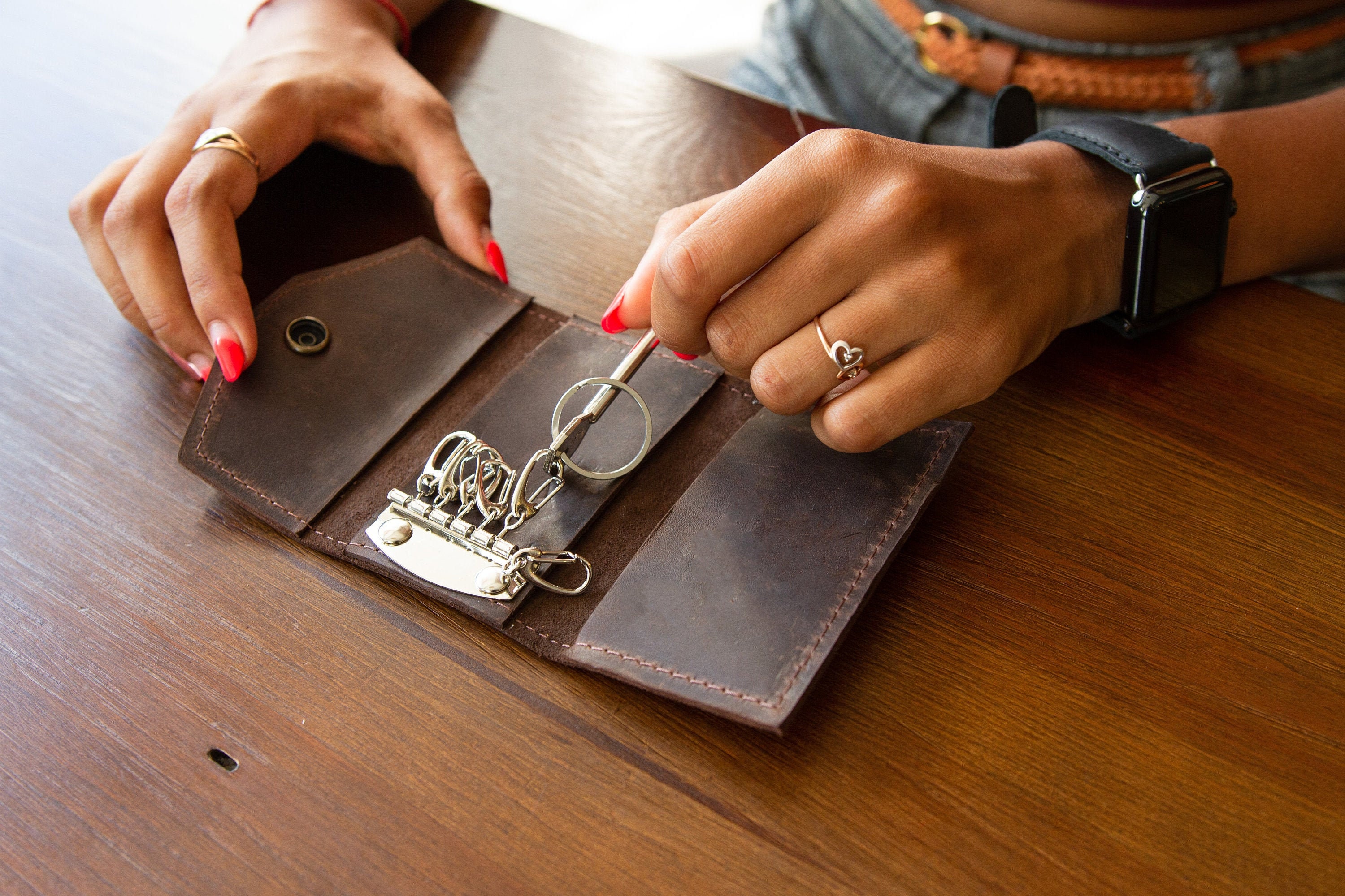 CUTE Women Card Keys Holder Pouch HANDMADE LEATHER PERSONALIZED MONOGRAMMED  GIFT CUSTOM Key Wallet Holder