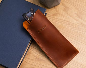 Personalized Glases Case,Glasses Case,Leather Sunglass Sleeve,Black Leather Glasses Case,Eyeglass case,Eyewear Case,Genuine Leather Case