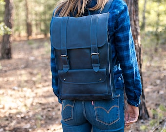 Sling backpack for women, Blue backpack, Laptop backpack women, Satchel backpack, Leather backpack women, College backpack, Book backpack