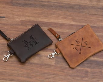 Leather keychain pouch wallet, Leather zipper pouch keychain, Keychain pouch card holder, Keychain coin pouch, Small zipper pouch keyring