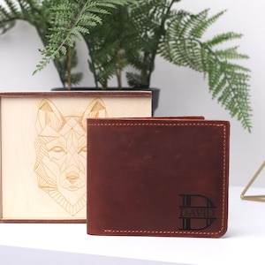 Portefeuille à deux volets en cuir pour homme, portefeuille monogrammé pour homme, portefeuille personnalisé pour homme, cadeau petit ami personnalisé, cadeau mari Noël