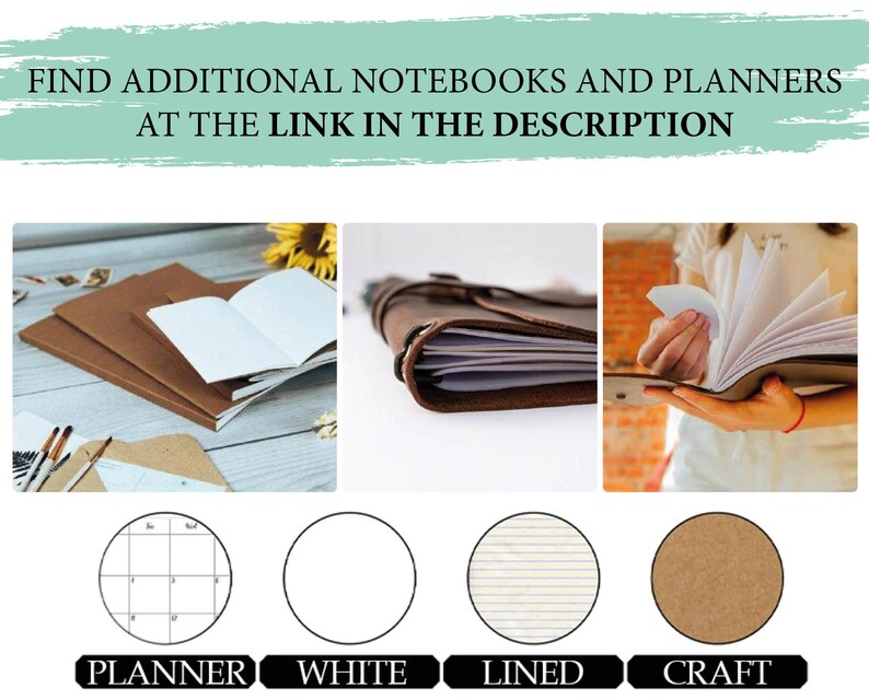 K&ouml;nnte beinhalten: Ein Set aus vier Notizb&uuml;chern mit verschiedenen Deckeln und Papierarten. Die Deckel sind aus braunem, wei&szlig;em, liniertem und Bastelpapier. Der Text "PLANNER", "WHITE", "LINED" und "CRAFT" ist unter jedem Notizbuch gedruckt.
