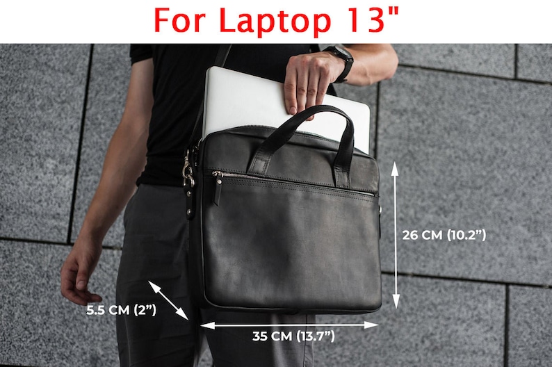 Personalized leather laptop bag, MacBook shoulder bag, Leather laptop bag 13 inch, MacBook Pro 13 bag, MacBook Air bag, Laptop satchel men imagem 4