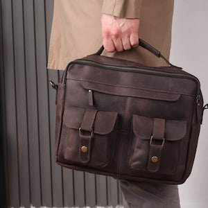Cartera de cuero para hombre, Cartera de cuero para hombre, Cartera de cuero para hombre, Bolsa de computadora hecha a mano, Bolsa de hombro para hombre, Cartera de cuero para mensajero imagen 1