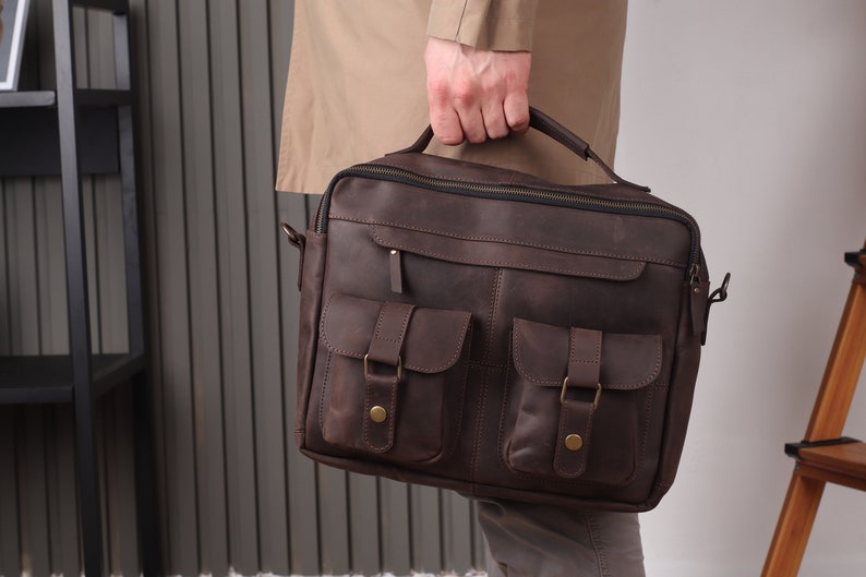 Cartera de cuero para hombre, Cartera de cuero para hombre, Cartera de cuero para hombre, Bolsa de computadora hecha a mano, Bolsa de hombro para hombre, Cartera de cuero para mensajero imagen 1