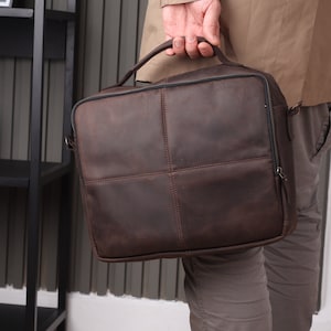 Cartera de cuero para hombre, Cartera de cuero para hombre, Cartera de cuero para hombre, Bolsa de computadora hecha a mano, Bolsa de hombro para hombre, Cartera de cuero para mensajero imagen 2