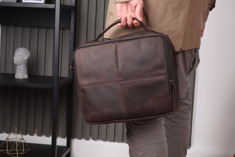 Cartera de cuero para hombre, Cartera de cuero para hombre, Cartera de cuero para hombre, Bolsa de computadora hecha a mano, Bolsa de hombro para hombre, Cartera de cuero para mensajero imagen 2