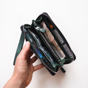 Cartera con cremallera para mujer, Cartera con cremallera, Cartera de cuero con cremallera para mujer, Cartera con cremallera verde, Cartera con cremallera de cuero para mujer, Cartera pequeña con cremallera