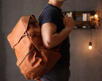 Backpack men,Laptop backpack,Leather backpack,Rucksack,School backpack,Travel backpack,Men leather backpack,Brown leather backpack