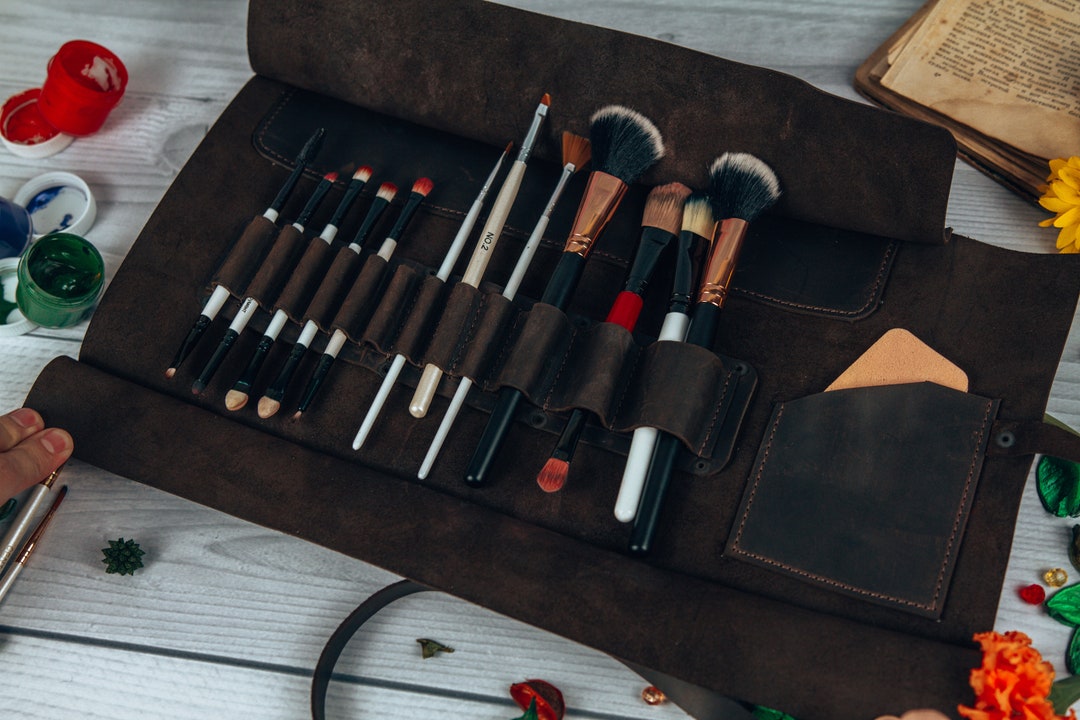 Makeup Brush Bag,roll up Makeup Bag,brush Roll up Case,custom Leather