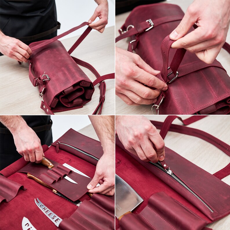 Personalized knife roll leather