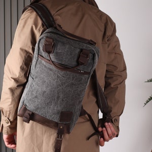 Large backpack for travel, Canvas backpack men, Laptop backpack mens, Handmade backpack, Work backpack for men, Canvas leather backpack