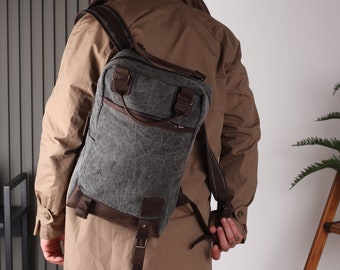 Large backpack for travel, Canvas backpack men, Laptop backpack mens, Handmade backpack, Work backpack for men, Canvas leather backpack