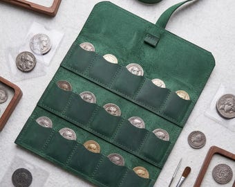 100% Genuine leather coin holder, Leather coin collection holder, Leather coin collector album, Leather coin roll holder, Leather coin pouch