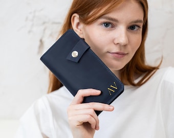 Personalized leather wallet for women, Leather long wallet engraved, Handcrafted leather wallet, Slim long wallet, Leather wallet with name
