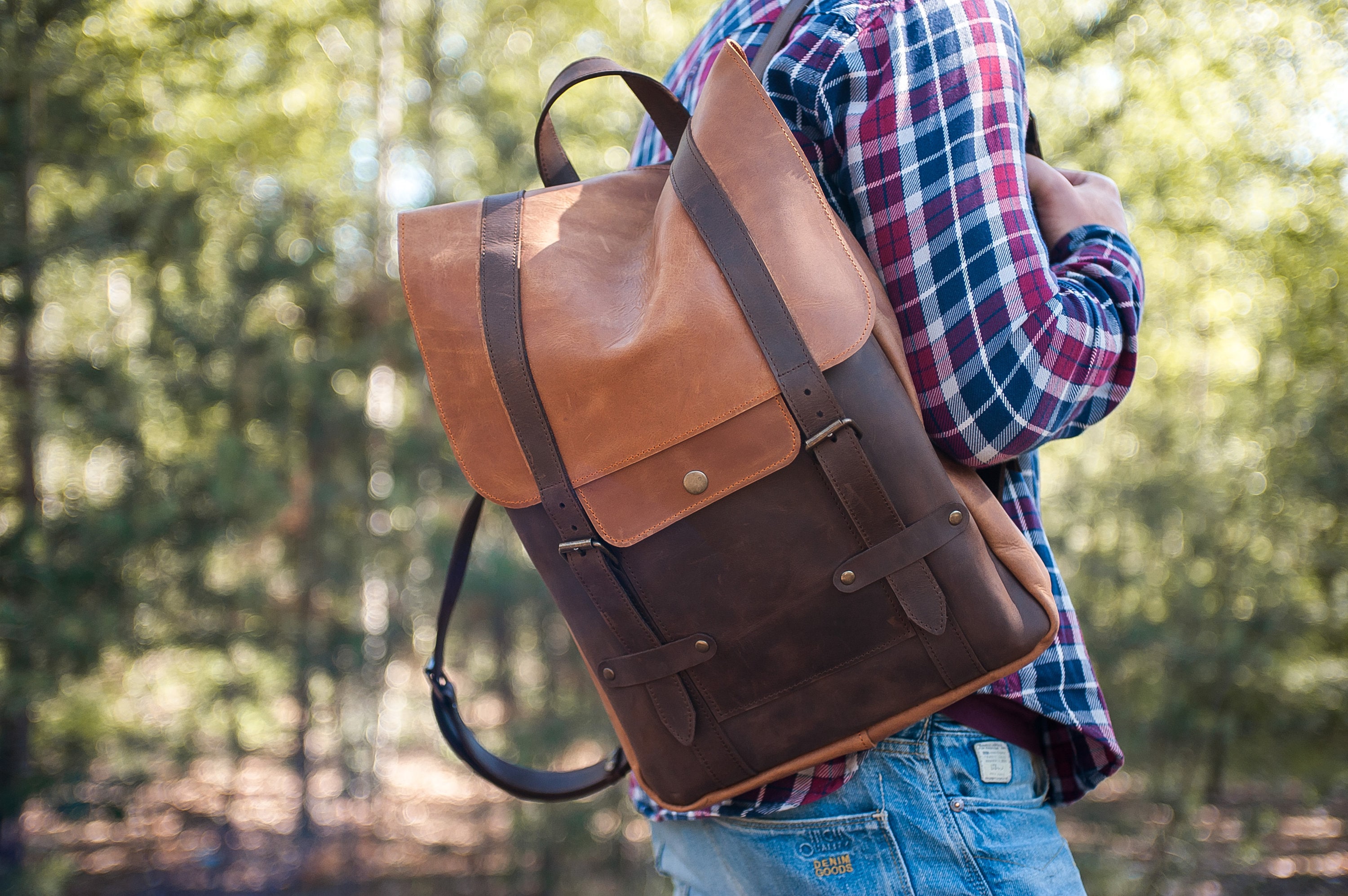 personalised leather rucksack