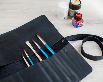 Estuche de cuero para bolígrafos, Estuche de cuero para artistas, Estuche de cuero, Estuche de cuero para lápices, Estuche de cuero para pinceles, Estuche de cuero para lápices, Estuche enrollable para lápices