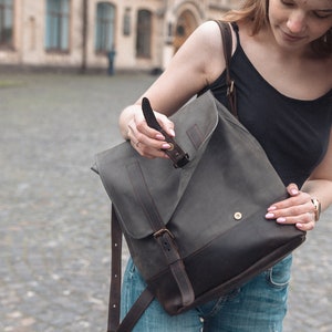 Leather backpack women handmade,Laptop rucksack,Casual backpack,Work backpack for women,City backpack,Leather laptop backpack,Daily backpack image 2