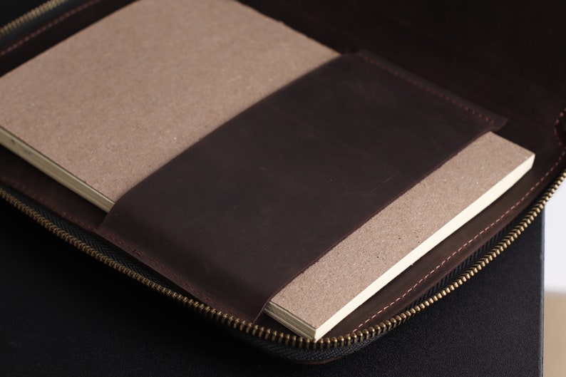 Leather Notebook Folder,Personalized Notebook Folder,Leather A4 Notebook Folder,Notebook Folder Portfolio,Leather Notebook Folder Zipper image 3