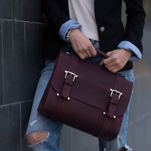 Bolso satchel de piel mujer, Bolsos de piel para mujer, Bolsos de piel crossbody, Bolso de piel pequeño, Bolso para portátil mujer