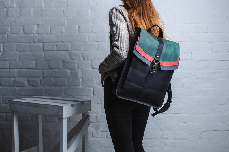 Three color backpack,Laptop backpack,School backpack,Leather backpack,Hipster backpack,Waterproof backpack,Leather backpack men,Rucksack image 1
