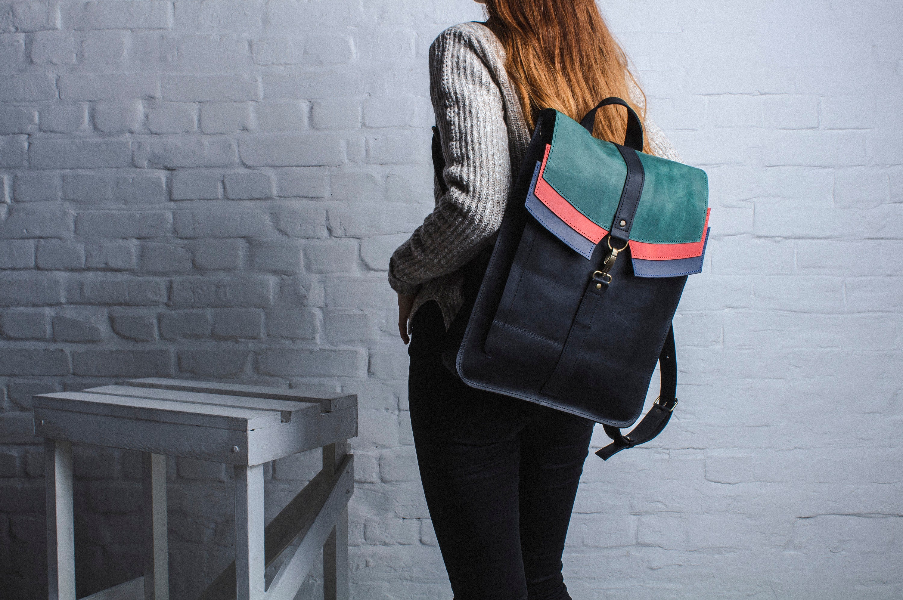 ★Pahisum★【送料0/関税0】WOOL STRIPE BACKPACK 3colors Three Color Backpack,laptop Backpack,school Backpack,leather