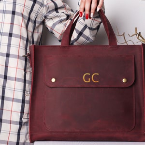 Leder Laptoptasche Frauen mit Reißverschluss, Monogramm Laptoptasche Frauen, Damen Laptoptasche 15 Zoll, Laptop Handtasche, Große Handtaschen für Frauen