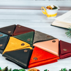 Monedero triangular, Monedero minimalista, Monedero de cuero, Monedero de cuero, Monedero de cuero, Monedero, Monedero triangular de cuero