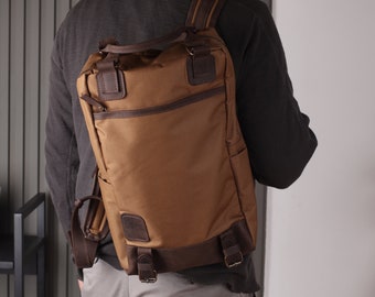 Canvas leather backpack men, Canvas backpack with pockets, Mens backpack laptop, Work backpack men, Backpack with water bottle holder