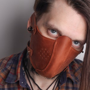 Gesichtsmaske aus Leder mit Filtertasche und Nasendraht, Mundmaske aus Leder, Gesichtsmaske aus Leder Motorrad, Gesichtsschutzmaske für Männer