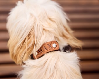 Leather brown dog collar simple, Engraved dog collar leather, Small dog collar boy, Leather dog collars with engraved name plate