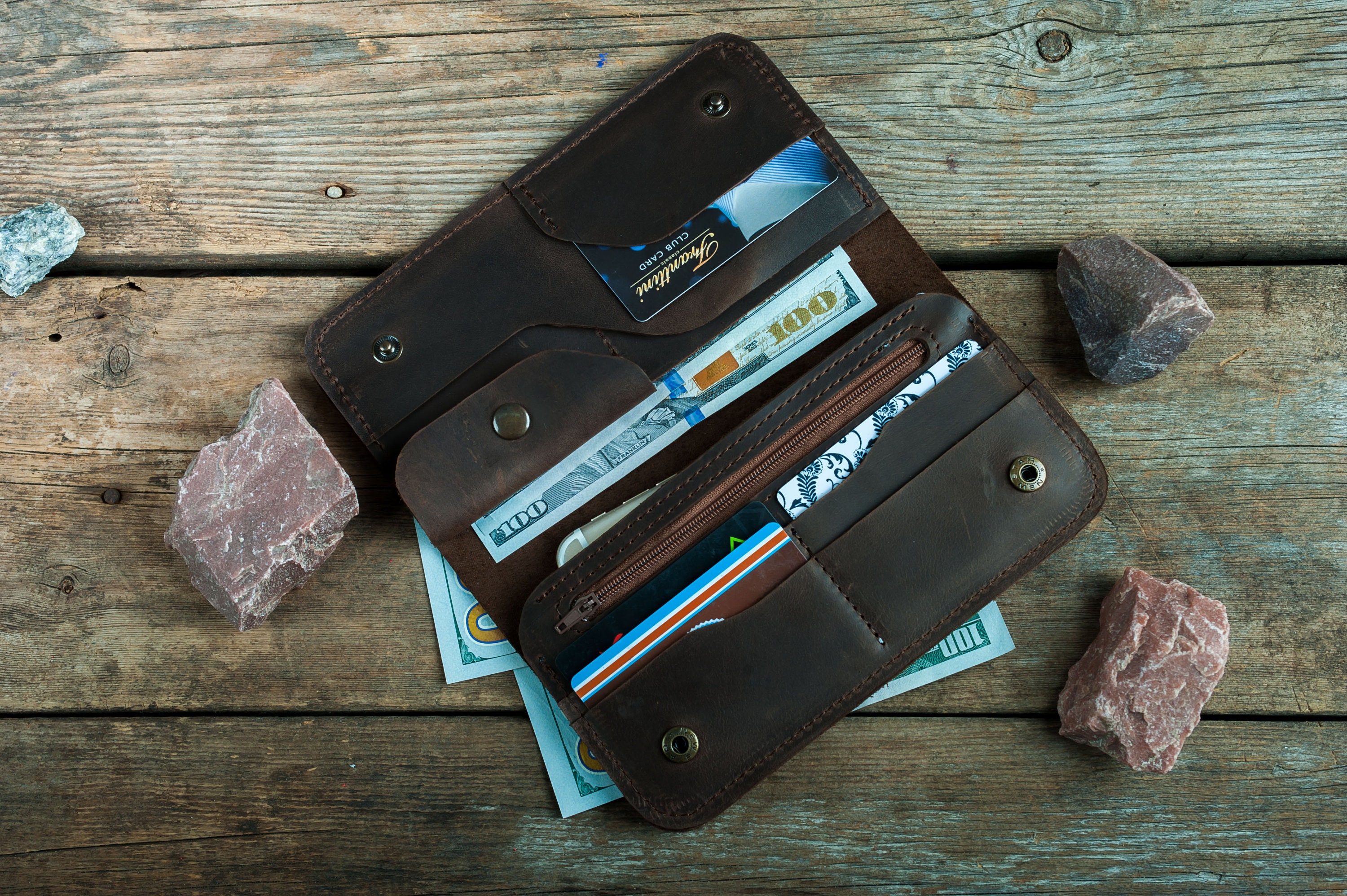 Handmade Genuine Leather Wallet Men Long Wallet Money Purse Card Holder  196-1