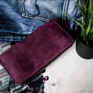Leather wallet women's handmade, Burgundy wallet, Long wallet women, Zippered wallets for women, Womens wallet large, Custom wallet women