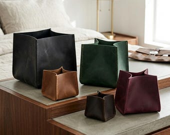 Leather storage baskets, Large leather storage basket, Small leather storage box, Leather storage bin, Leather cathc all basket