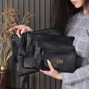 Borsa per il trucco in pelle,Borsa per il trucco in pelle piccola,Borsa per il trucco personalizzata,Borsa a marsupio in pelle,Pochette in pelle nera,Borsetta clutch