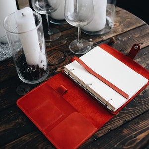 Libreta de cuero de 3 anillas, Carpeta roja, Carpeta de cuero de 3 anillas A5, Funda de cuero para carpeta de 3 anillas, Carpeta de 3 anillas personalizada, Carpeta de 3 anillas personalizada