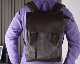 Canvas backpack laptop,Canvas rucksack,Mens backpack laptop,Leather backpack men,Laptop backpack men,Leather backpack laptop