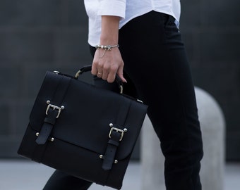 Leather briefcase women, Black briefcase, Womens briefcase, Custom briefcase for women, Leather briefcase bag for women, Leather satchel bag