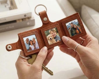 Custom leather photo keychain, Leather keychain for dad, Photo keychain for mom, Personalized photo keychain, Leather keychain with photo