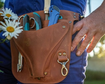 Leather gardening tool belt, Leather garden tool belt, Leather tool belt pouch, Garden tool belt with pocket, Gardener gift for men