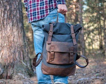 Canvas backpack,Waxed canvas backpack,Men canvas backpack,Laptop backpack,Roll top backpack,Custom backpack,Rolltop backpack,Mens backpack