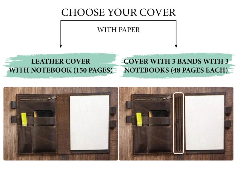 Couverture de cahier en cuir A4, couverture de cahier en cuir personnalisée, couverture de cahier en cuir rechargeable, couverture de cahier personnalisée, couverture de cahier A6 image 8