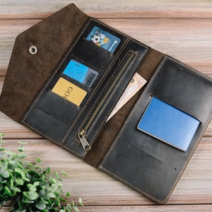 Organizador de billetera de viaje, billetera de viaje de cuero, billetera de pasaporte de cuero, billetera de documentos de viaje, billetera de viaje de pasaporte