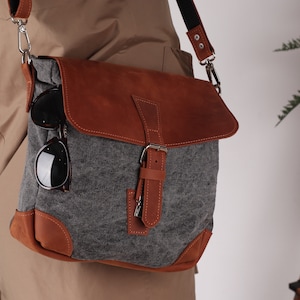 Sac pour homme en toile et cuir, sac à bandoulière en cuir et toile, cartable en cuir et toile, sac messager en cuir et en toile