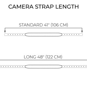 K&ouml;nnte beinhalten: Diagramm mit zwei Kameragurtl&auml;ngen: Standard 41 Zoll (106 cm) und lang 48 Zoll (122 cm).