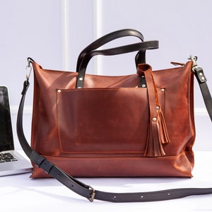 Laptop bag women,Leather satchel bag women,Monogram leather bag,Large leather tote,Leather laptop bag women,Leather laptop bag,Work bag image 1