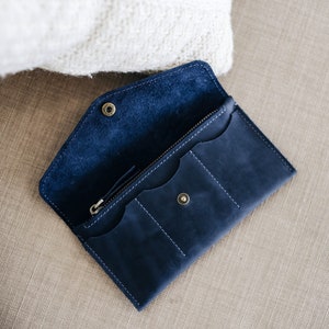 Cartera de cuero tipo sobre para mujer, Cartera de cuero tipo sobre para efectivo, Sobre de cuero para dinero personalizado, Sobre de cuero para dinero personalizado