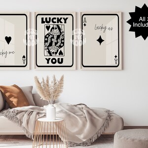 Conjunto de 3. Qué suerte tienes, qué suerte tengo, qué suerte tenemos, imprimibles artísticos, decoración del hogar, regalo, ecléctico, moderno, póster retro preppy, dormitorio, collage de pared