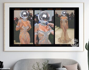 Retro Glamour Shot, Diamonds, Glam, Kendall Jenner Met Gala, Disco Ball, Art Print, Home Decor, Wall Art, Funky Art Poster, Film Effect